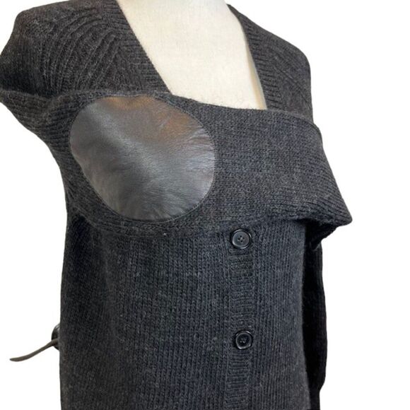 Pam & Gela Wool Alpaca Lamb Leather Cardigan Button Front Zip Back Black Small - Picture 2 of 13